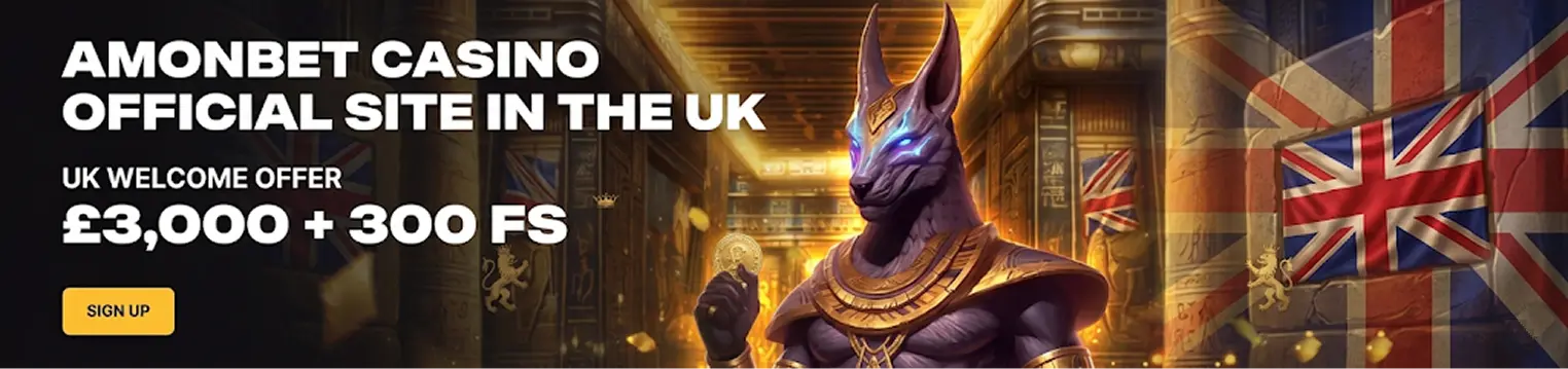 Banner of Amonbet Casino UK for accessing official signup offers