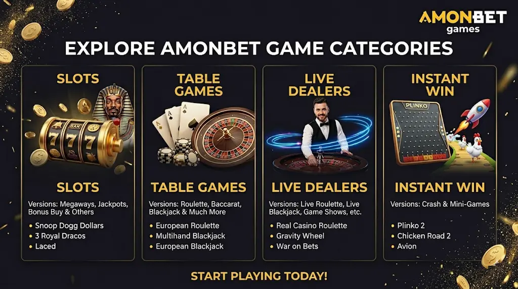 Game categories on Amonbet to navigate the library easily