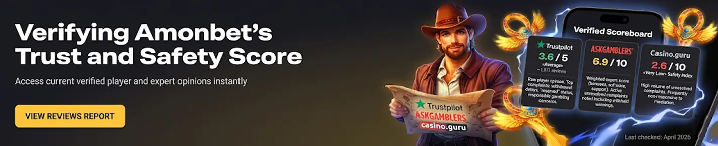 Banner of Amonbet Casino UK review to check platform legitimacy