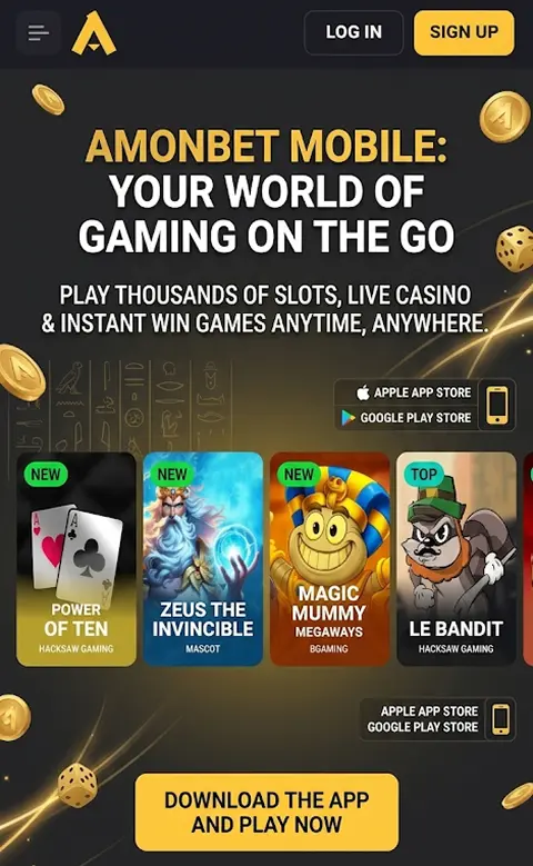 Mobile game lobby on Amonbet APK showing available slot titles